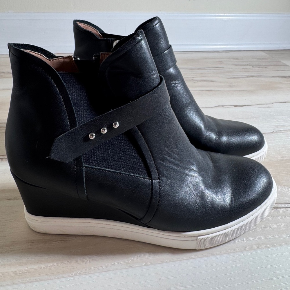 Paolo Black Wedge Ankle Boots with Glossy Finish